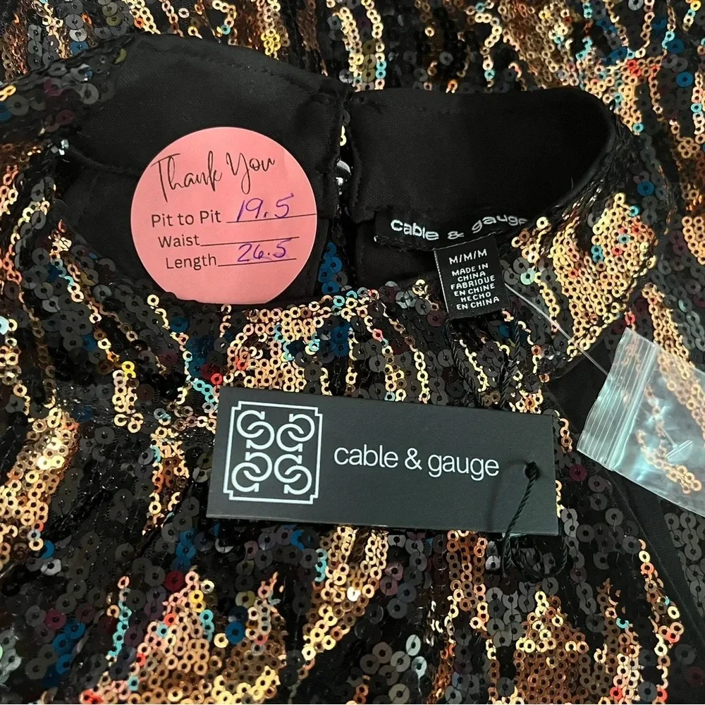 Cable & Gauge Black & Copper Tiger Striped Sequin Halter Top - Picture 7 of 8